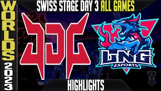 JDG vs LNG Highlights ALL GAMES | Worlds 2023 Swiss Stage Day 3 Round 3 | JDG Esports vs LNG Esports