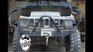 Cheap Amazon LED Headlight Review and Install Jeep Cherokee XJ