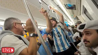 Qatar Metro Train/ FIFA world Cup 2022 / Crowds Cheering their Team/ Argentina fanatics