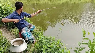 Best Fishing Video ll Big Fish Hunting With Hook in the Village Pond