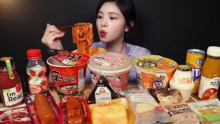 SUB)편의점 음식 먹방 4탄! 신메뉴 로제불닭납작당면 치즈볶이 신라면 부리또 디저트까지 꿀조합 리얼사운드 Convenience Store Food Mukbang Asmr