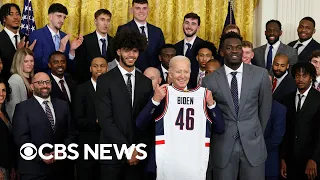 UConn men's basketball team visits White House to celebrate NCAA championship win | full video