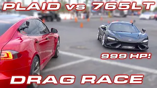 HOW TO BEAT A PLAID * 1,000 HP McLaren 765LT vs Tesla Model S Plaid DRAG RACE