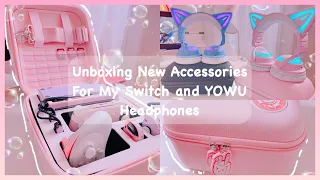 Unboxing New Accessories For My Switch 🎮 and  Unboxing YOWU Kawaii Headsets 🎧 🌸