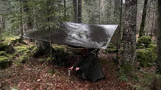 OVERNIGHT IN HEAVY RAINSTORM - Tarp Shelter, Non-Stop Raining Bushcraft Camping