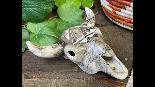 Navajo Horse Hair Pottery 6" -Steer Skull (p745)