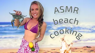 Buttered Crab cooked on campfire solo on the Beach. ASMR cooking no talking. Caveman style seafood