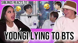 Siblings react to 'Yoongi bullsh*tt*ng through his life | telling lies faster than he raps' 🤓