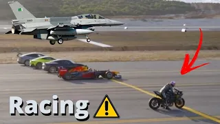 Contra 2 AVIÕES e 4 CARROS! | Kawasaki Ninja vs  Caça  F-16  vs  Fórmula 1 vs Carros