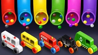 Learning Colors Street Vehicles Names and Sounds for kids with Lot of 3D Candy Surprise Eggs