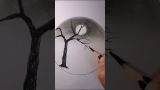 Рисуем пейзаж карандашом в круге