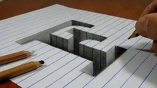 Draw a Letter F Hole on Line Paper   3D Trick Art