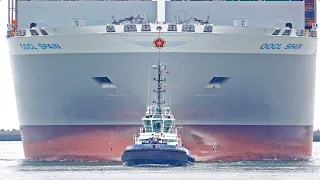 ULTRA LARGE CONTAINER SHIP OOCL SPAIN ARRIVES AT ROTTERDAM PORT - 4K SHIPSPOTTING ROTTERDAM 2023