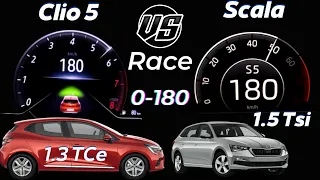 Acceleration Battle Renault Clio 1.3 Tce 130 Hp VS Skoda Scala 2023 1.5 Tsi 150 Hp 0-180 review