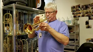 Peter Bond of the MET Orchestra at J. Landress Brass on a 1933 NY Bach 10-62 Gold plated Trumpet