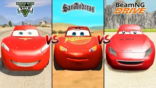 GTA 5 LIGHTNING MCQUEEN VS GTA SAN ANDREAS LIGHTNING MCQUEEN VS BEAMNG MCQUEEN - WHICH IS BEST?