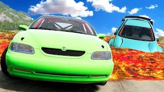 The HARDEST Lava Escape the Flood Challenge Up a Mountain in BeamNG Drive Mods!