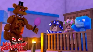 MY BABYSITTER IS.... FNAF FREDDY !!! Minecraft w/ Little Kelly, Little Carly and Sharky