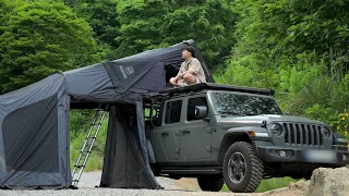 Solo Camping in the Forest with Jeep Gladiator 🏕️ [ Cozy, ikamper, Car camping, Firepit ]