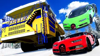Crushing SUPERCARS with the MASSIVE BELAZ on a Ski Slope in BeamNG Drive Mods!