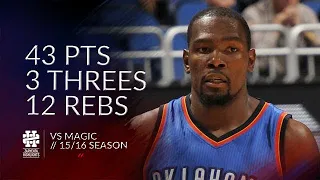 Kevin Durant 43 pts 3 threes 12 rebs vs Magic 15/16 season