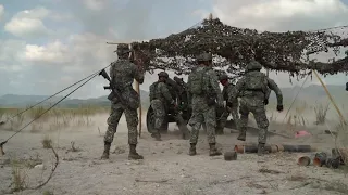 U.S. and Philippine Marines FIRE 105mm and 155mm HOWITZERS