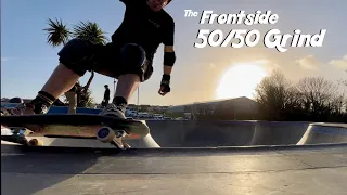 Learn to Frontside 50/50 Grind On Transition In The Skate Pool Bowl