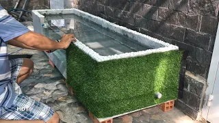 Make fish tank with styrofoam box / Green grass tank 😍 Làm hồ cá bằng thùng xốp / Bể cỏ xanh