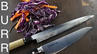 Chef vs Sushi Knife Cutting Vegetables