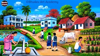 Beautiful Indian Clean Village Scenery Painting/Nirmal Gram Scenery Painting With EarthWatercolor