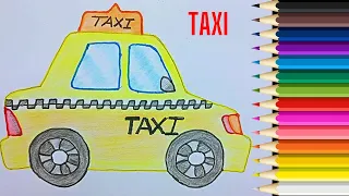 How To Draw A Taxi For Kids Step By Step | Pencil Color | Happy Colour | Easy Drawing