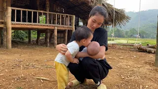 The happiness of a single mother and her two children when completing the house