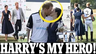 A kiss for her prince! Proud wife Meghan worriedly gave Prince Harry a kiss after his team WINS