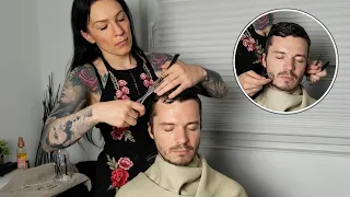 Hairdresser Cuts Hair & Relaxing Beard Treatment *ASMR Hairstylist*
