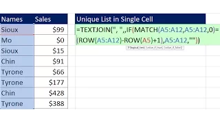 Excel Magic Trick 1309: Extract Unique List and List in Single Cell: TEXTJOIN Array Formula