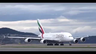 Emirates Airbus A380 take off from Nice Airport