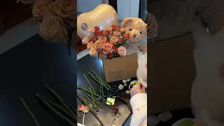 teddy bear rose box arrangement