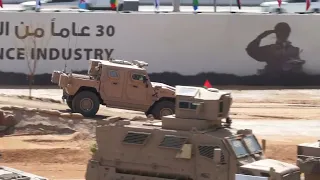 Day 5 IDEX 2023 Defense Exhibition Abu Dhabi UAE army live demo armored tank combat vehicles