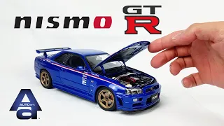 AutoArt 1/18 Nissan Skyline GT-R R34 Sports Resetting. Scale model car Unboxing, Showcase and Review