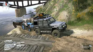 Выехал на MERCEDES-BENZ G500 на ОффРоуд и вытащил Трактор ЮМЗ-6 из реки.Spintires MudRunner.