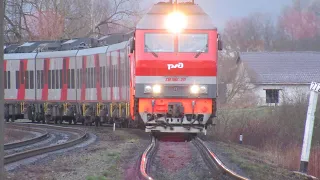 Тепловозы ТЭП70БС с поездами Псков – Санкт-Петербург, Псков – Москва