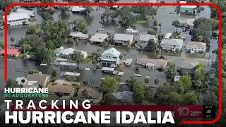 Bird's-eye view of storm surge in Crystal River following Hurricane Idalia