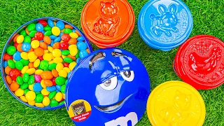 Satisfying Video | Full of Glossy Candy M&M's with Slime Grid Balls & Magic Playdoh Cutting ASMR