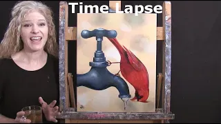 How to Draw and Paint "Thirsty Cardinal" - TIME LAPSE CANVAS PAINTING Beginner Acrylic Tutorial