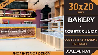 30X20 Bakery Shop Interior Design | Sweet shop interior design | Bakery Cafe Interior Design idea