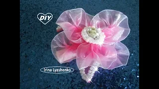 Цветок из ленты на зажим МК/DIY Flower of ribbon/PAP Flor de fita#149