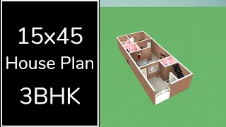 15x45 House Plan 3BHK || 675 Sqft Makan ka Naksha || 15x45 House Design  || 3D Home Plan