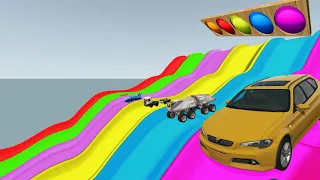 Big & Small & Disney Cars vs Slide colors with  Portal Trap - Cars vs Rocket - BeamNG.Drive