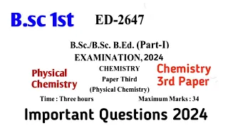 Bsc 1st Year Chemistry 3rd Paper||Bsc 1st Year Physical Chemistry Important Question Durg University