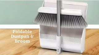 Dustpan Set Rotatable  and Durable Thick Plastic Long Handle Sweeper Foldable Broom